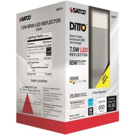 SATCO Bulb, Led, Br30, 7.5W, 30K, Dimm SDNS28578CT